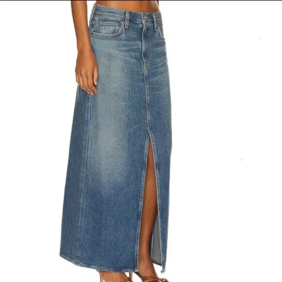 Agolde Leif Denim Slung Maxi Skirt Front Slit Size 27 - Picture 4 of 13